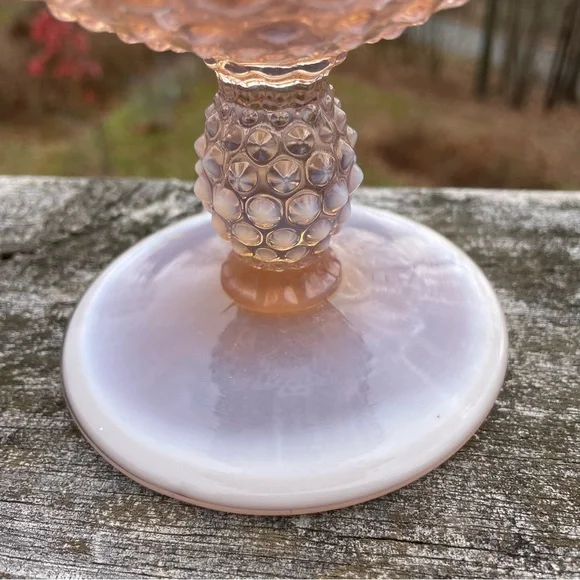 DUNCAN & MILLER Vintage 1940s Pink Opalescent Hobnail Crimped Footed Vase Cup - Picture 5 of 10